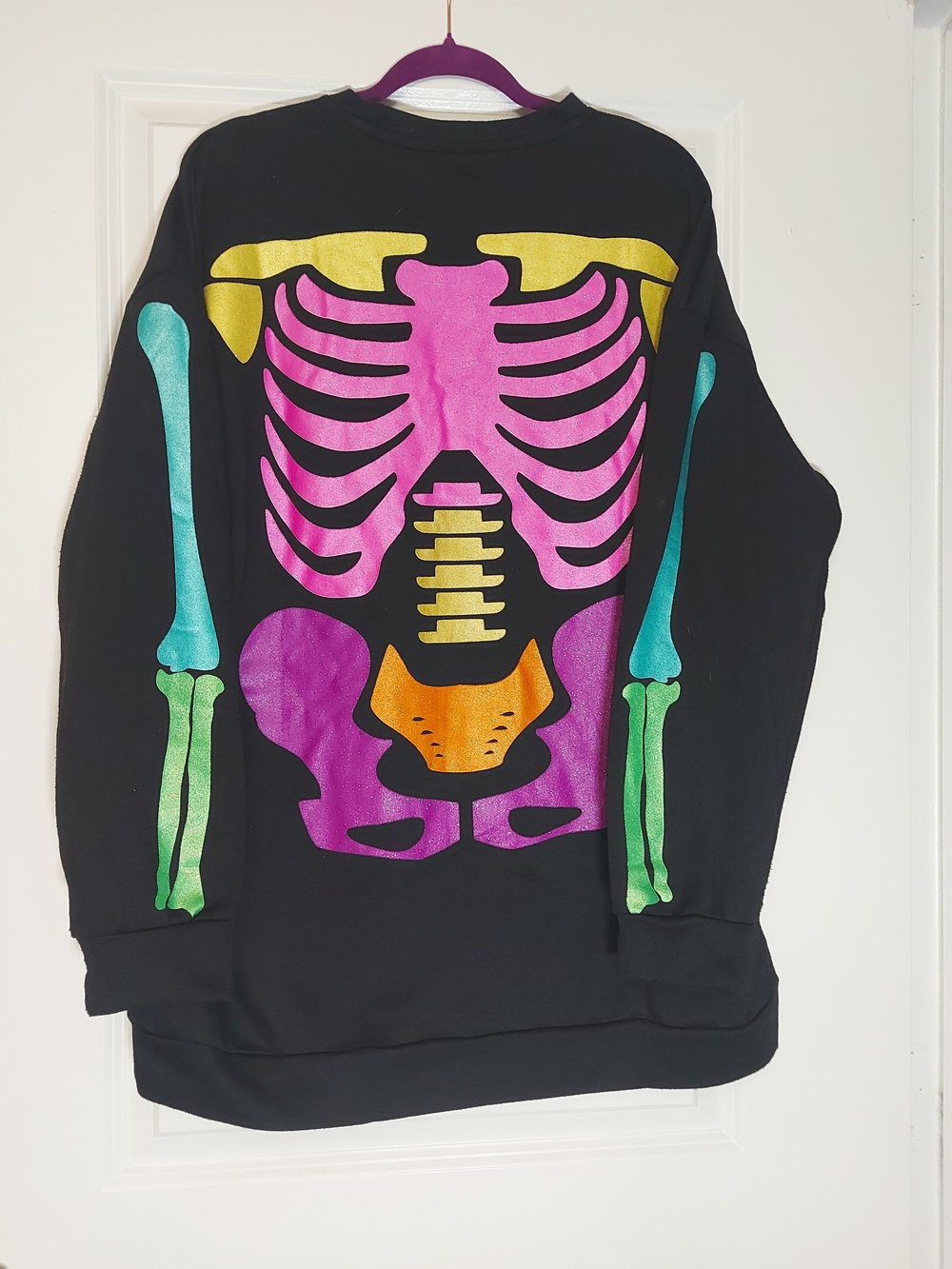 Neon Skeleton Graphic Sweatshirt Dress - Black